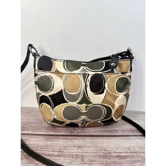 COACH Purse crossbody bag Black Gray and tan C Pattern Small Purse Hang Tag - Picture 2 of 15